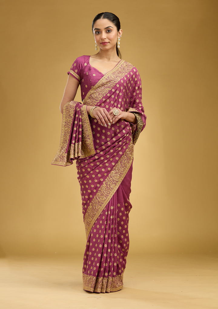 Onion Pink Zariwork (Gold) Soft Raw Silk Saree