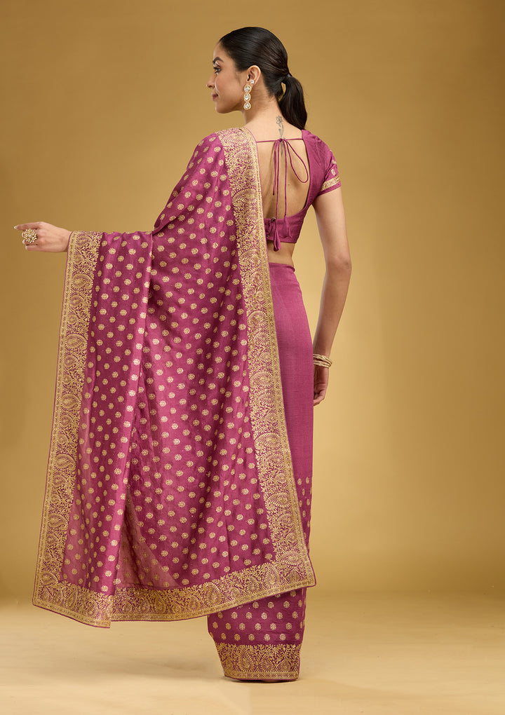 Onion Pink Zariwork (Gold) Soft Raw Silk Saree