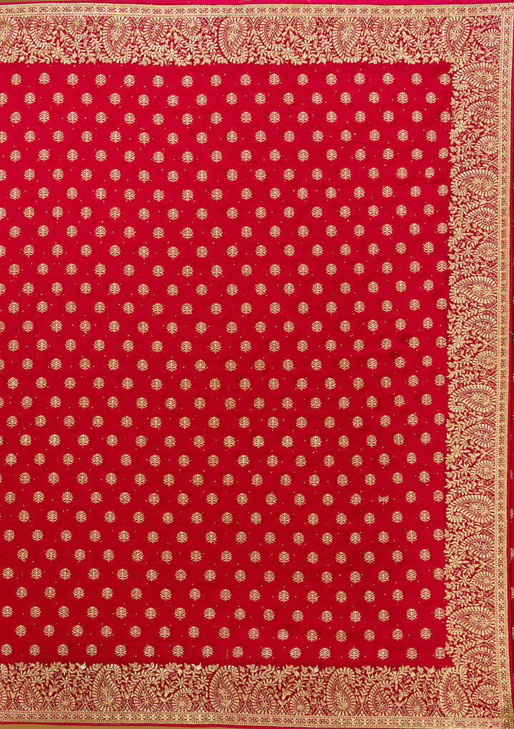 Rani Pink Zariwork (Gold) Soft Raw Silk Saree