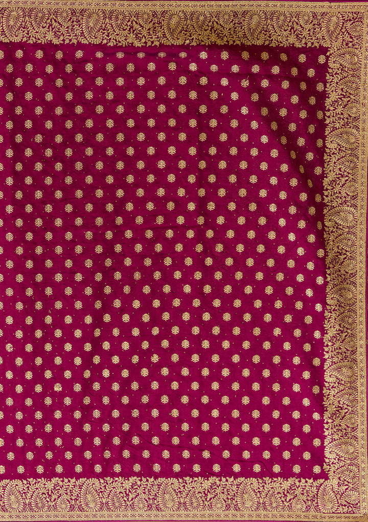 Wine Zariwork (Gold) Soft Raw Silk Saree
