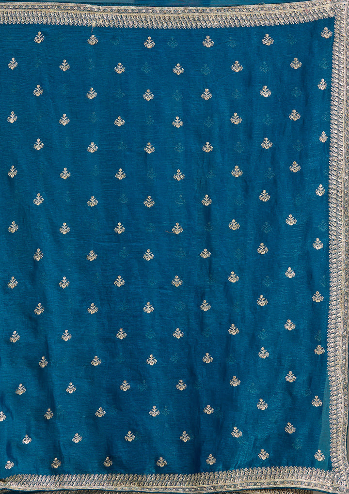 Peacock Blue Zariwork (Gold) Tissue Saree