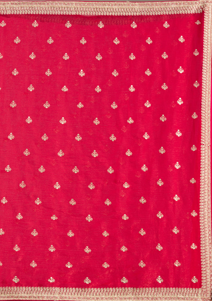 Rani Pink Zariwork (Gold) Tissue Saree