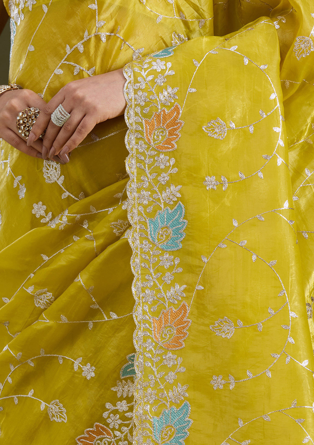 Mustard Gotapatti Organza Saree