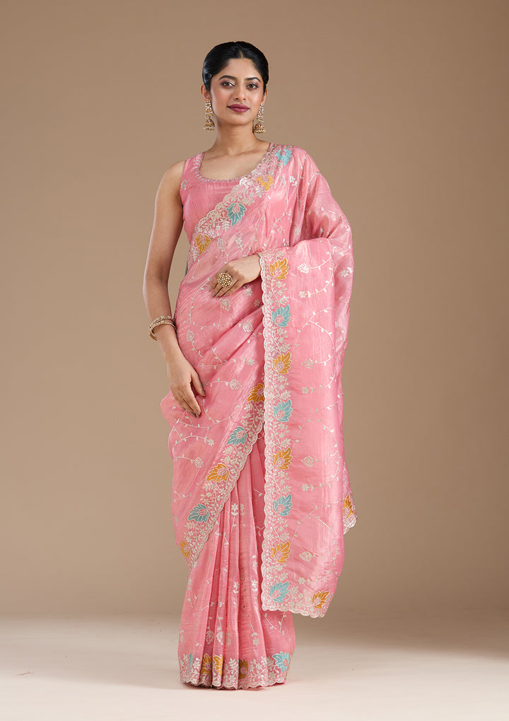Onion Pink Gotapatti Organza Saree