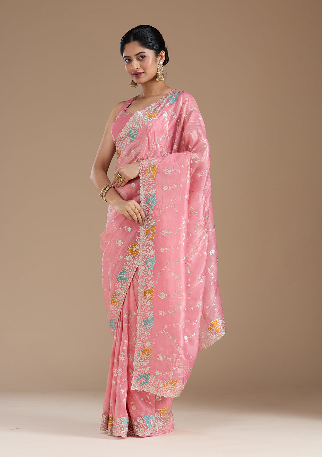 Onion Pink Gotapatti Organza Saree
