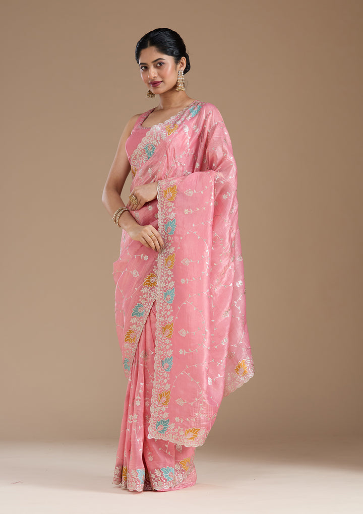 Onion Pink Gotapatti Organza Saree