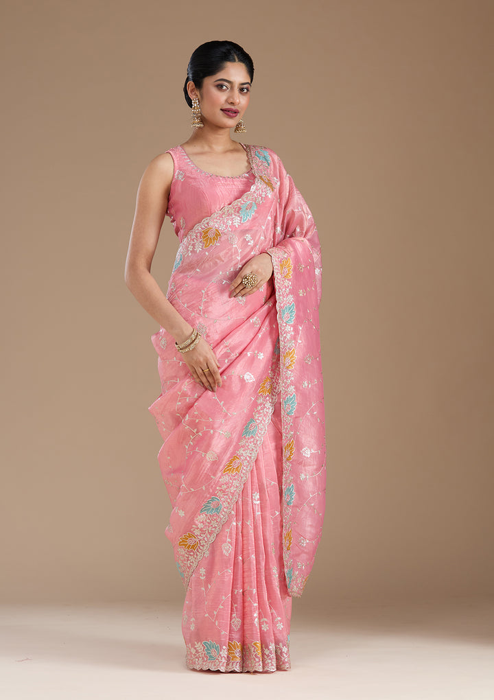 Onion Pink Gotapatti Organza Saree