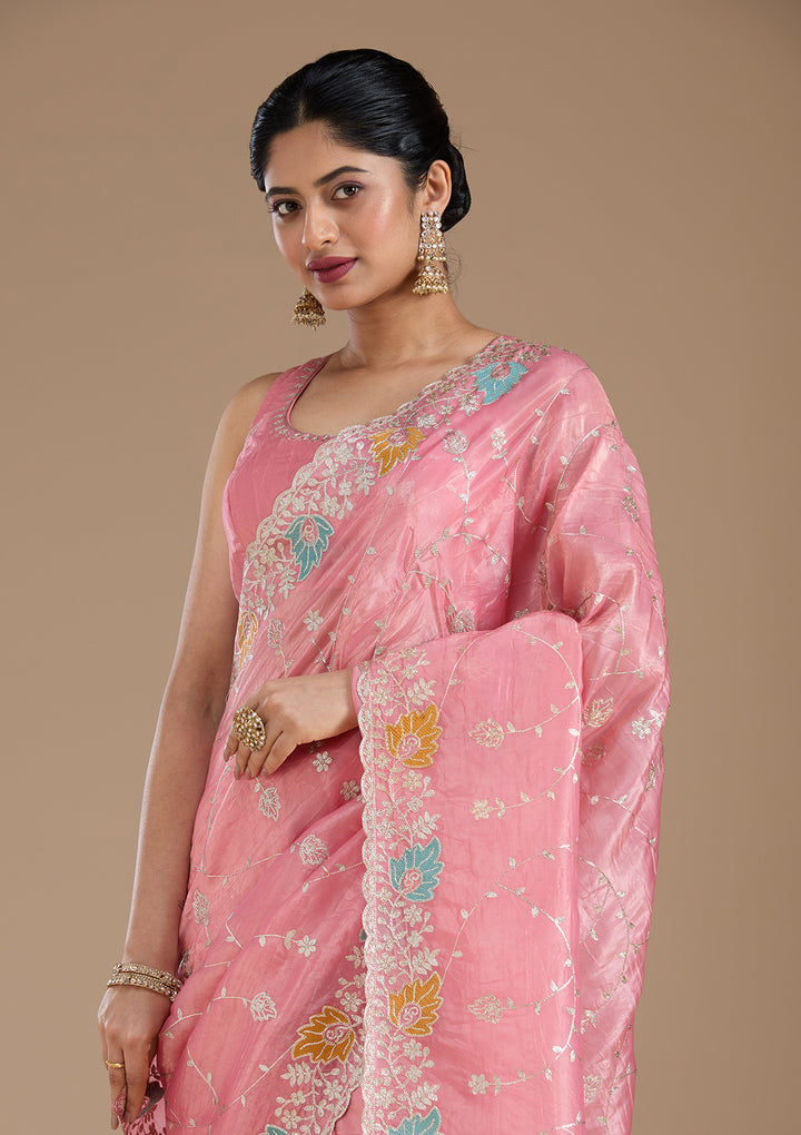 Onion Pink Gotapatti Organza Saree