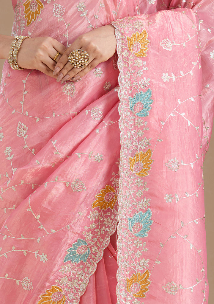Onion Pink Gotapatti Organza Saree
