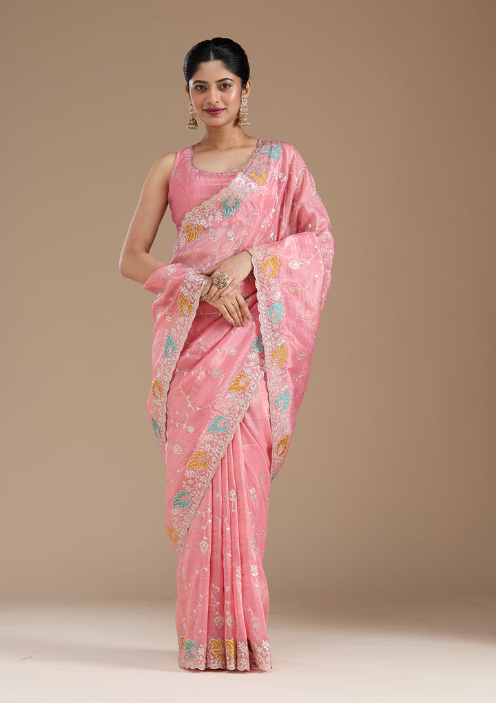 Onion Pink Gotapatti Organza Saree