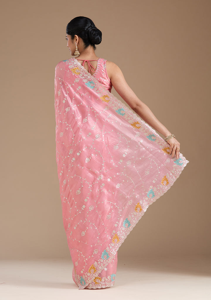 Onion Pink Gotapatti Organza Saree