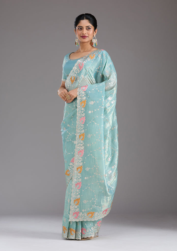 Sea Green Gotapatti Organza Saree