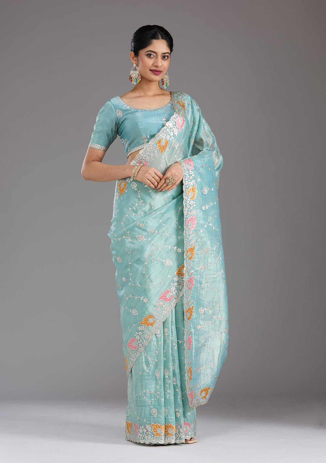 Sea Green Gotapatti Organza Saree