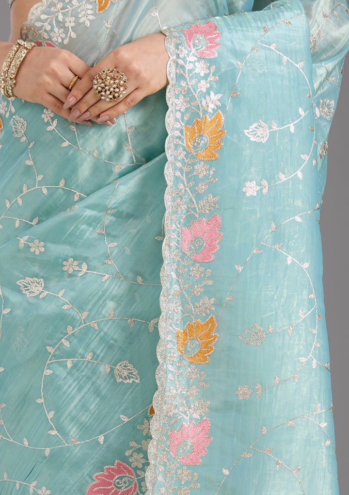 Sea Green Gotapatti Organza Saree