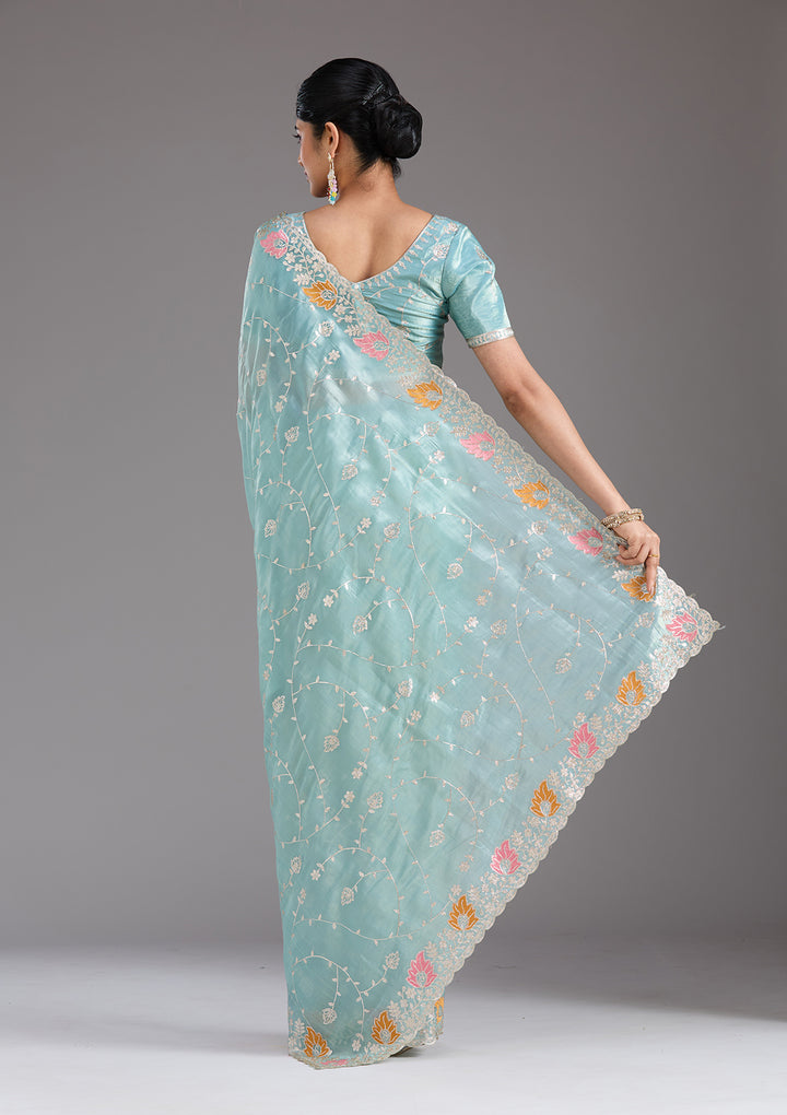 Sea Green Gotapatti Organza Saree