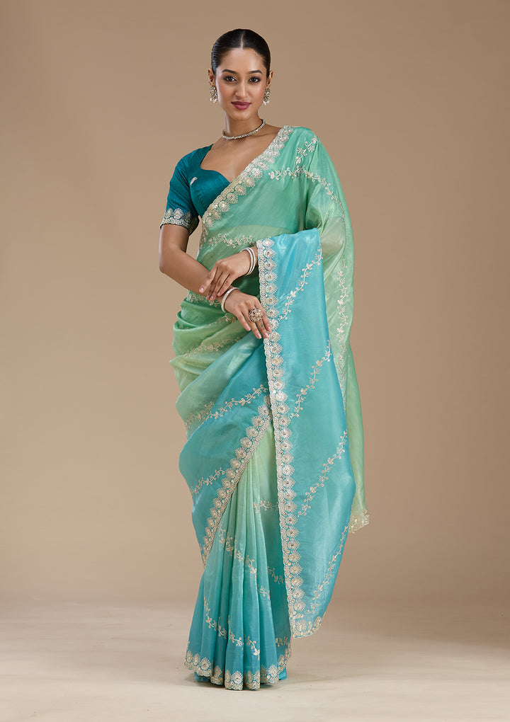 Blue Gotapatti Crepe Saree