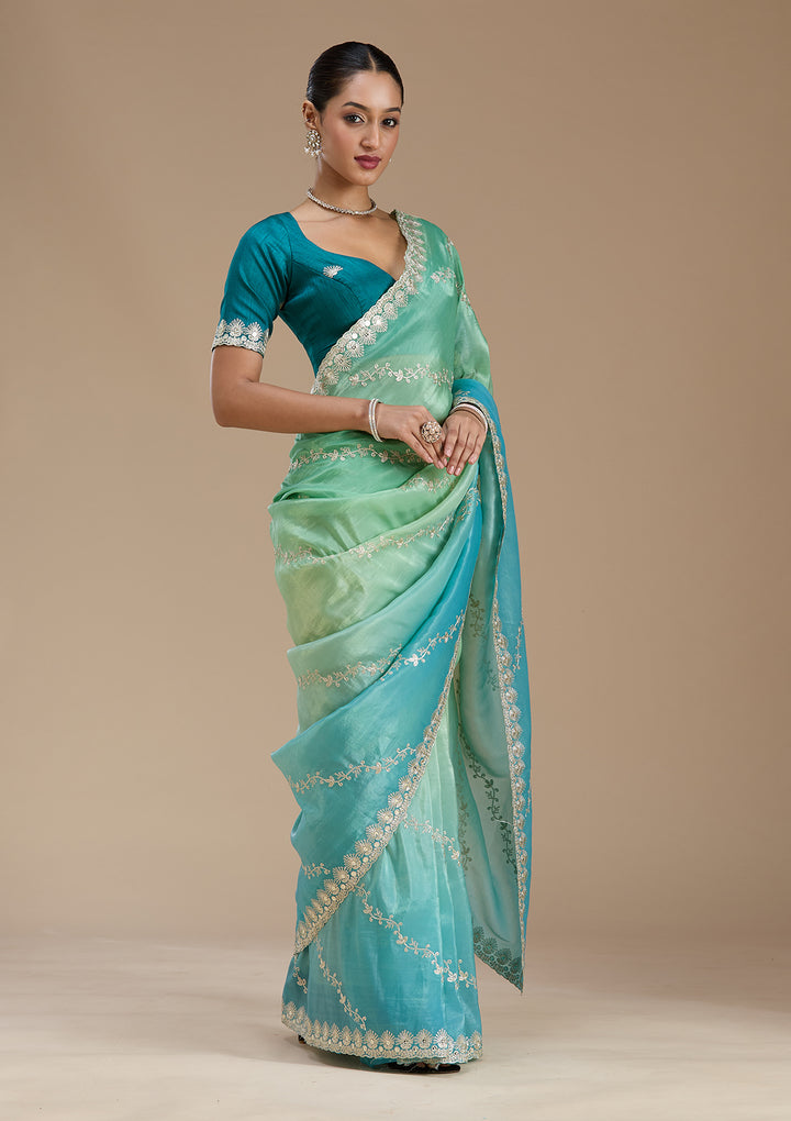 Blue Gotapatti Crepe Saree