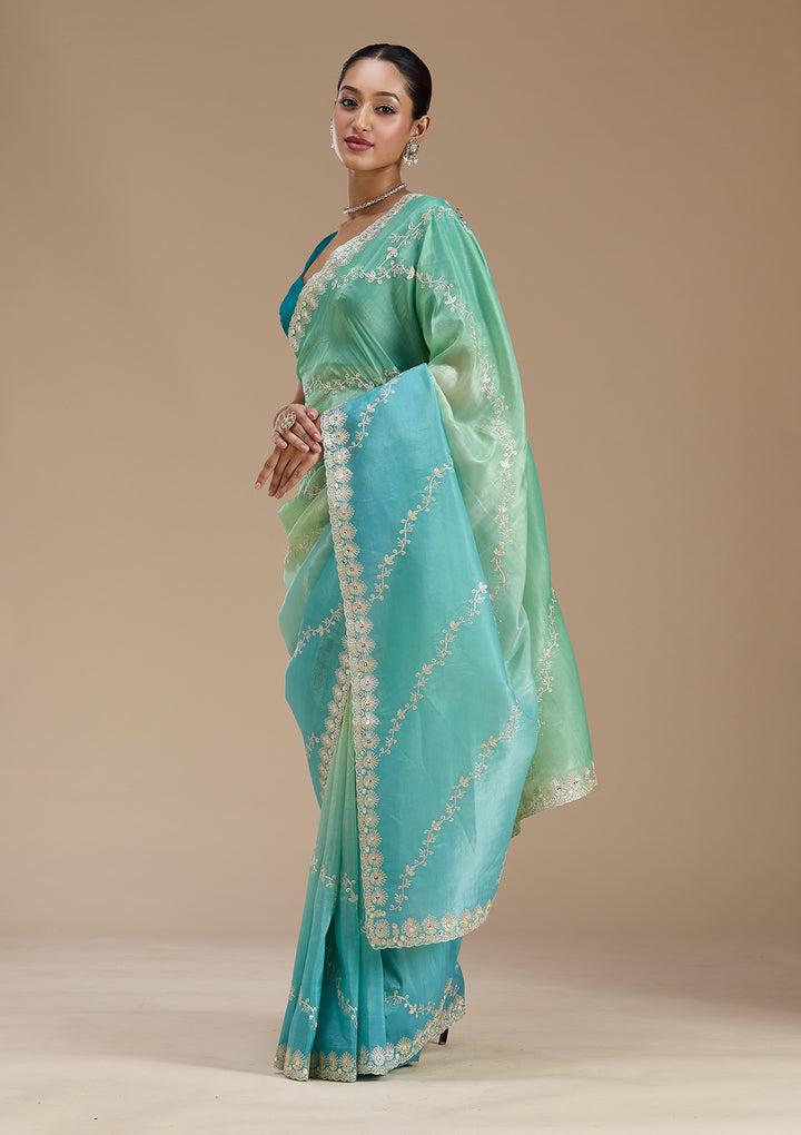 Blue Gotapatti Crepe Saree