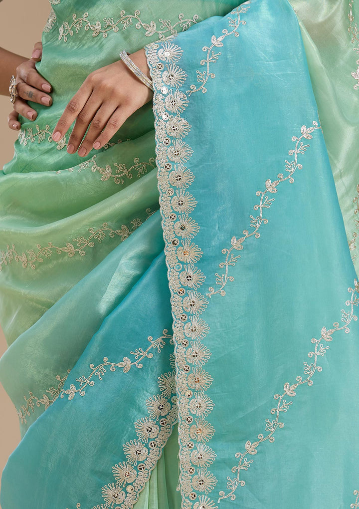 Blue Gotapatti Crepe Saree