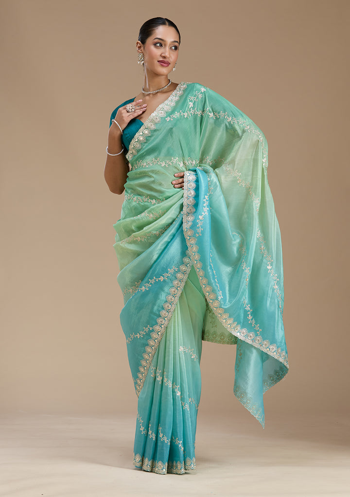 Blue Gotapatti Crepe Saree