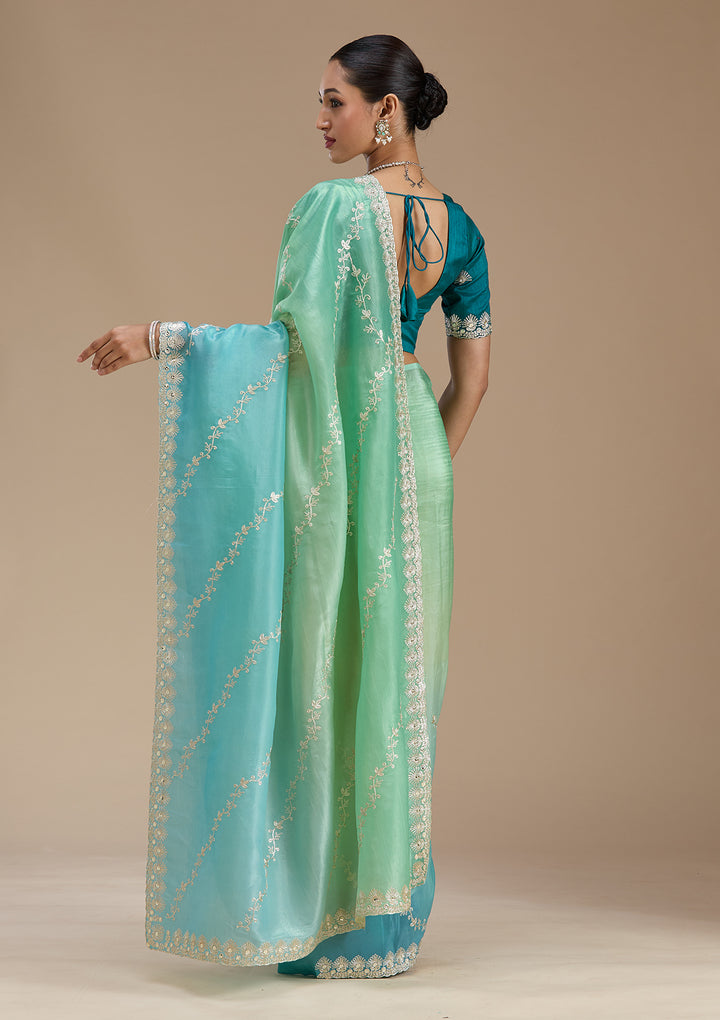 Blue Gotapatti Crepe Saree