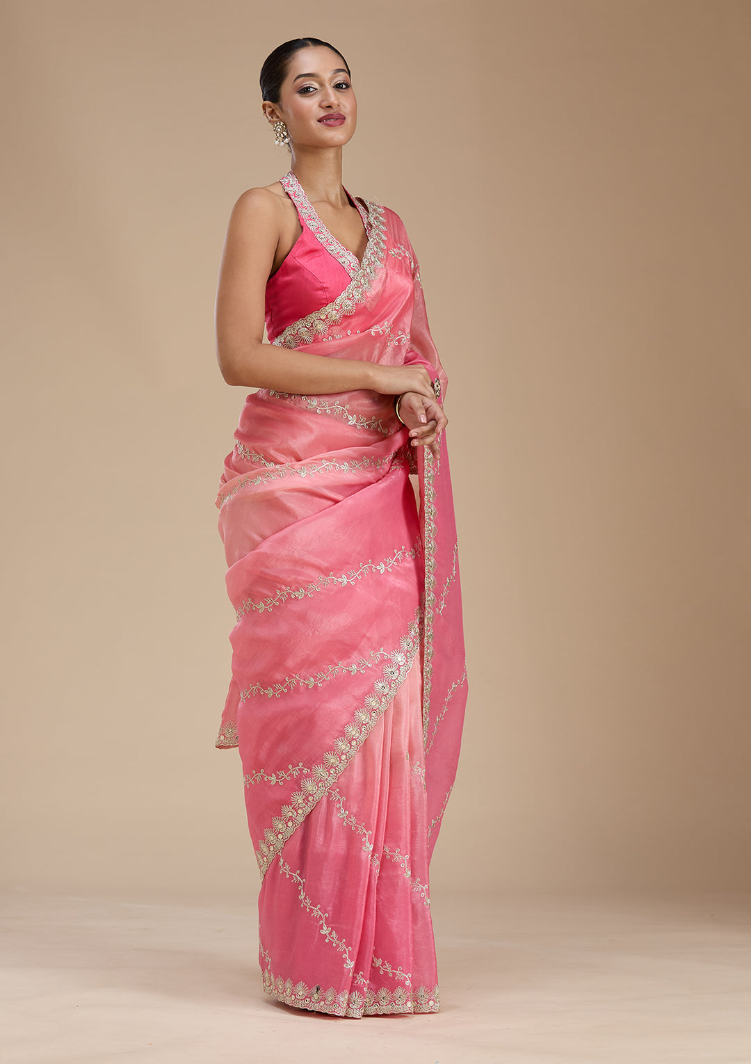 Gajari Pink Gotapatti Crepe Saree