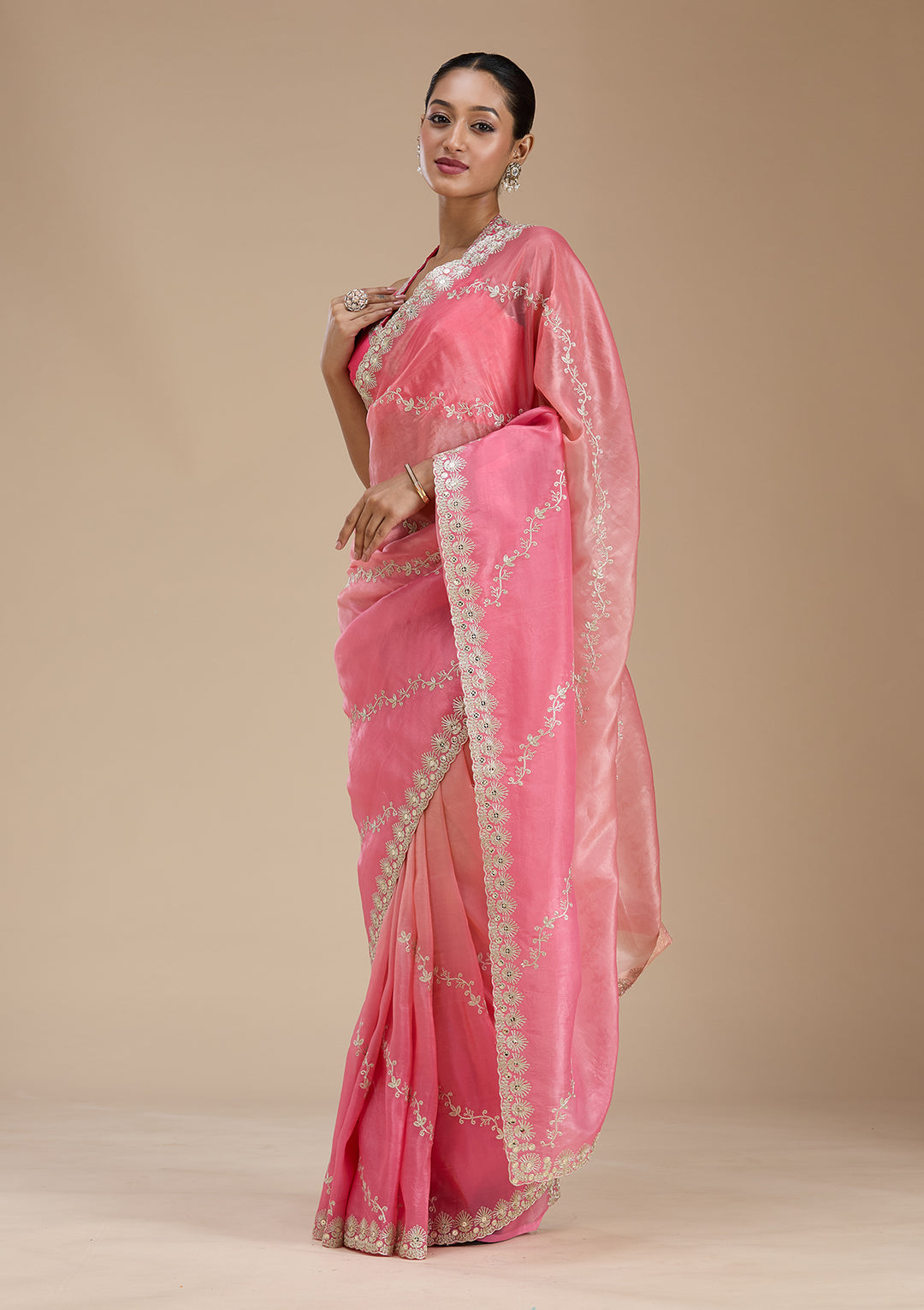 Gajari Pink Gotapatti Crepe Saree