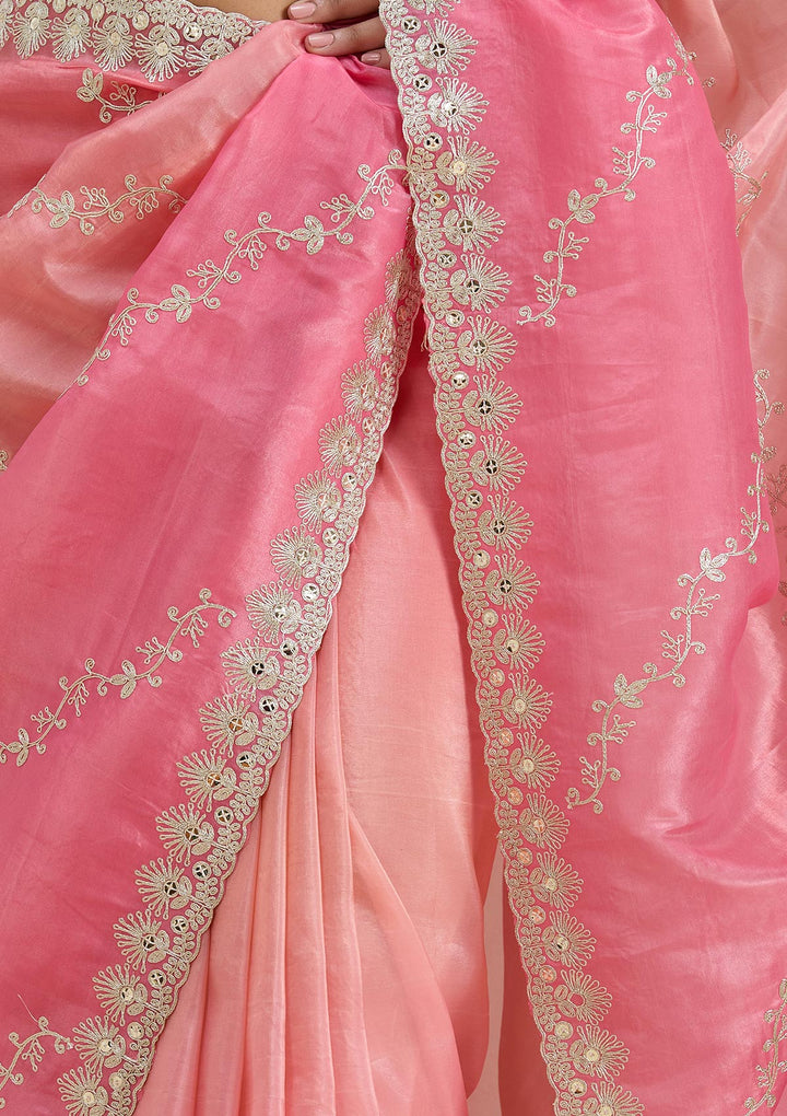 Gajari Pink Gotapatti Crepe Saree