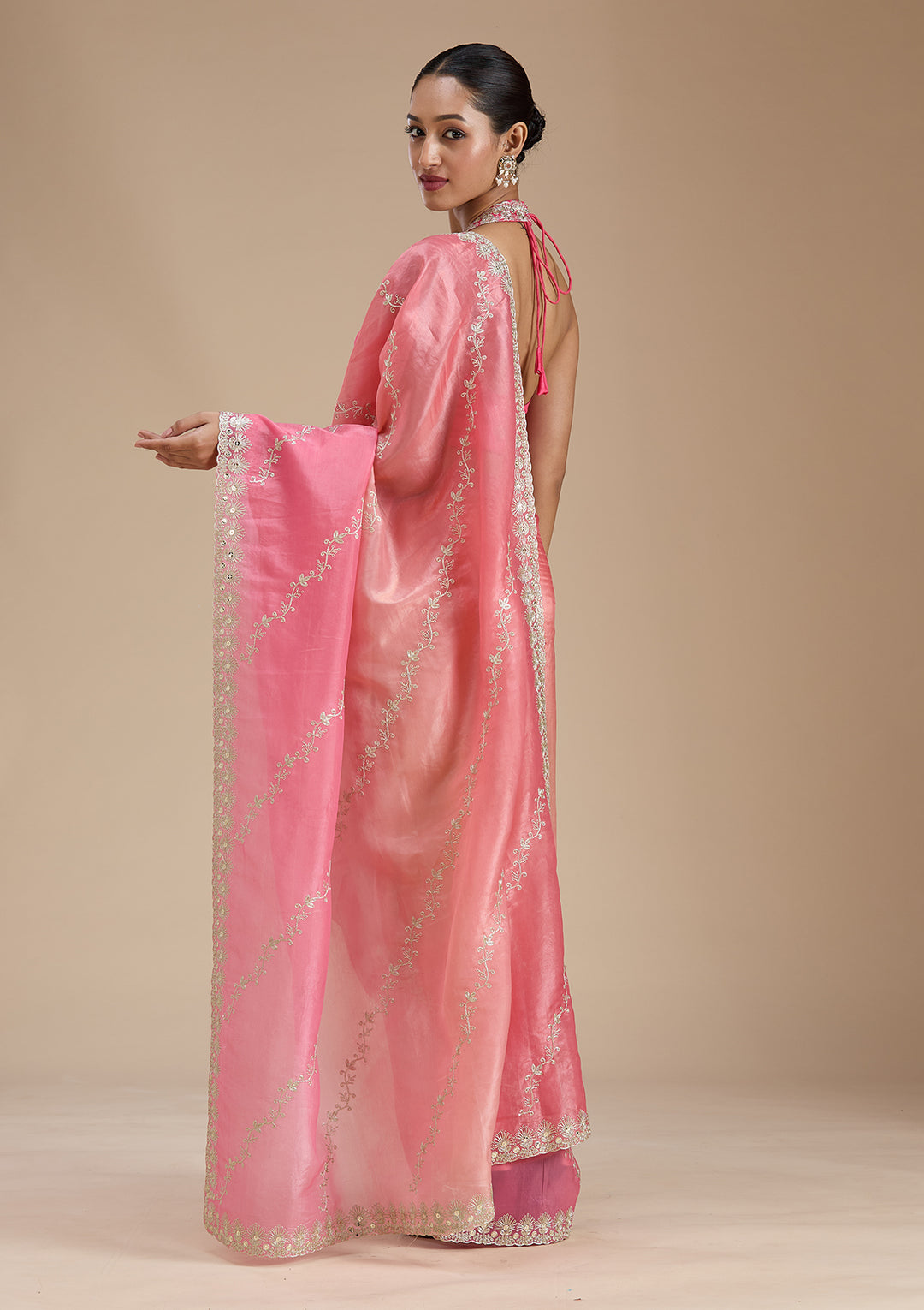 Gajari Pink Gotapatti Crepe Saree