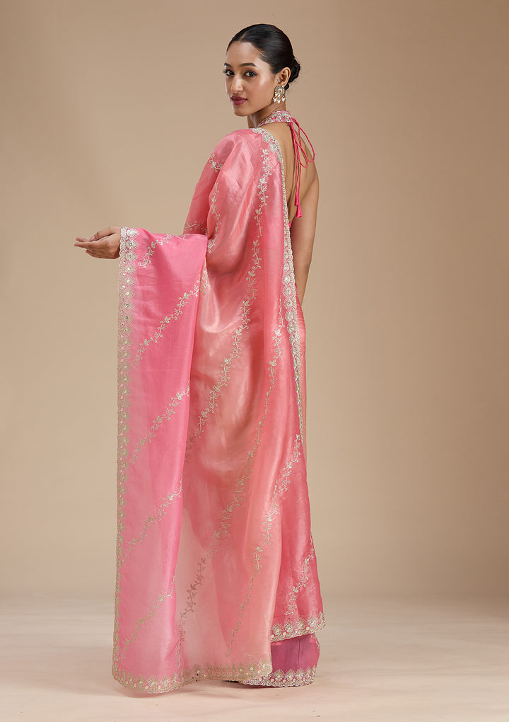 Gajari Pink Gotapatti Crepe Saree