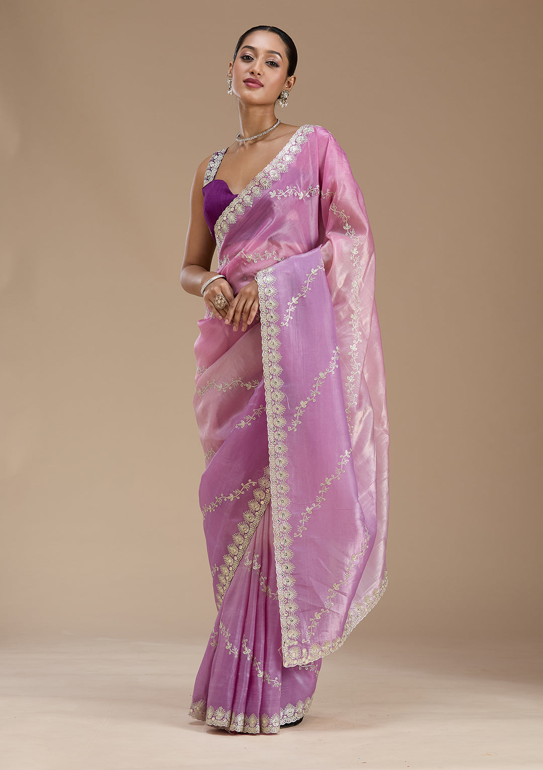 Lavender Gotapatti Crepe Saree