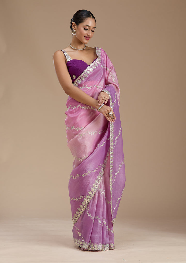 Lavender Gotapatti Crepe Saree