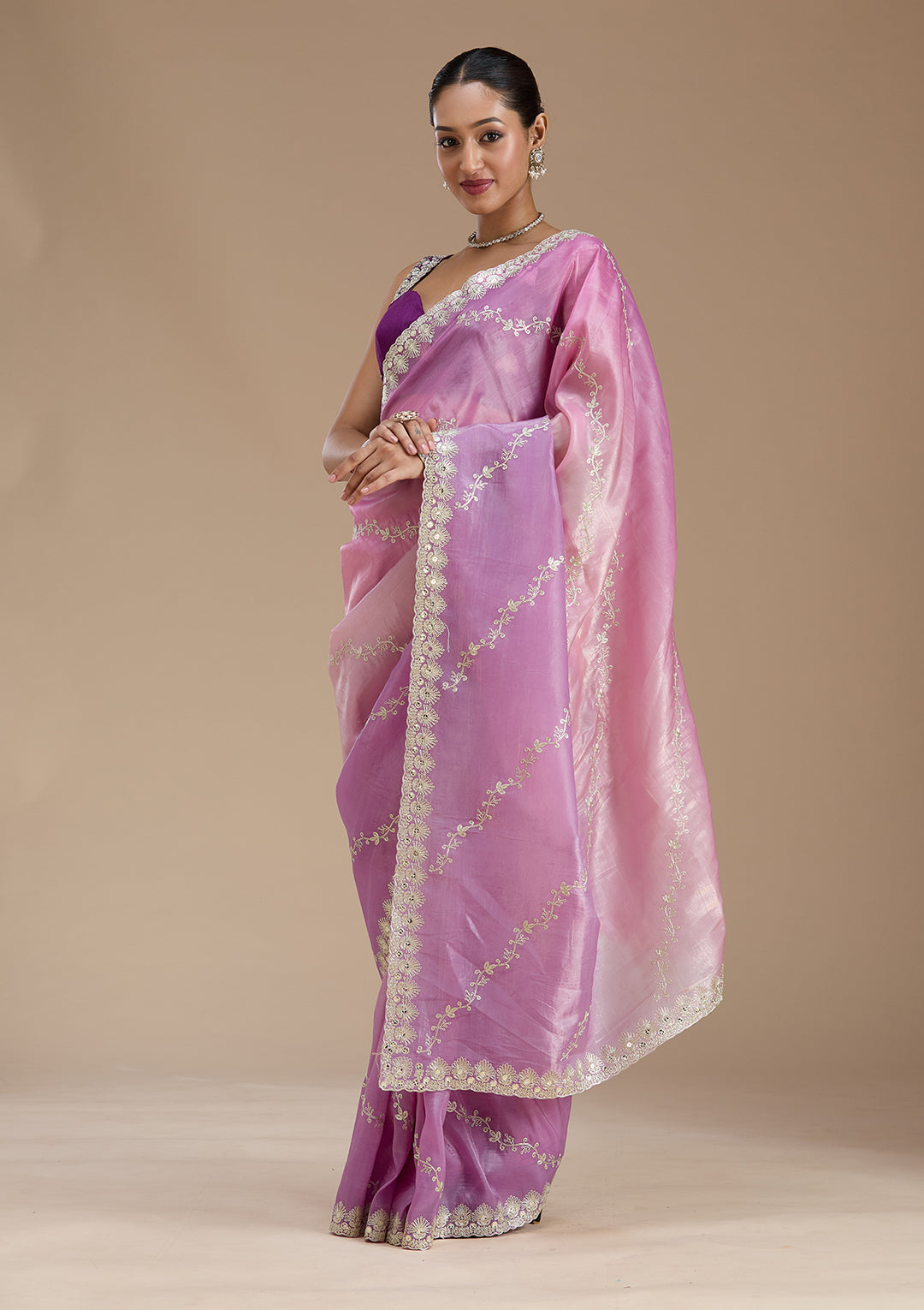 Lavender Gotapatti Crepe Saree
