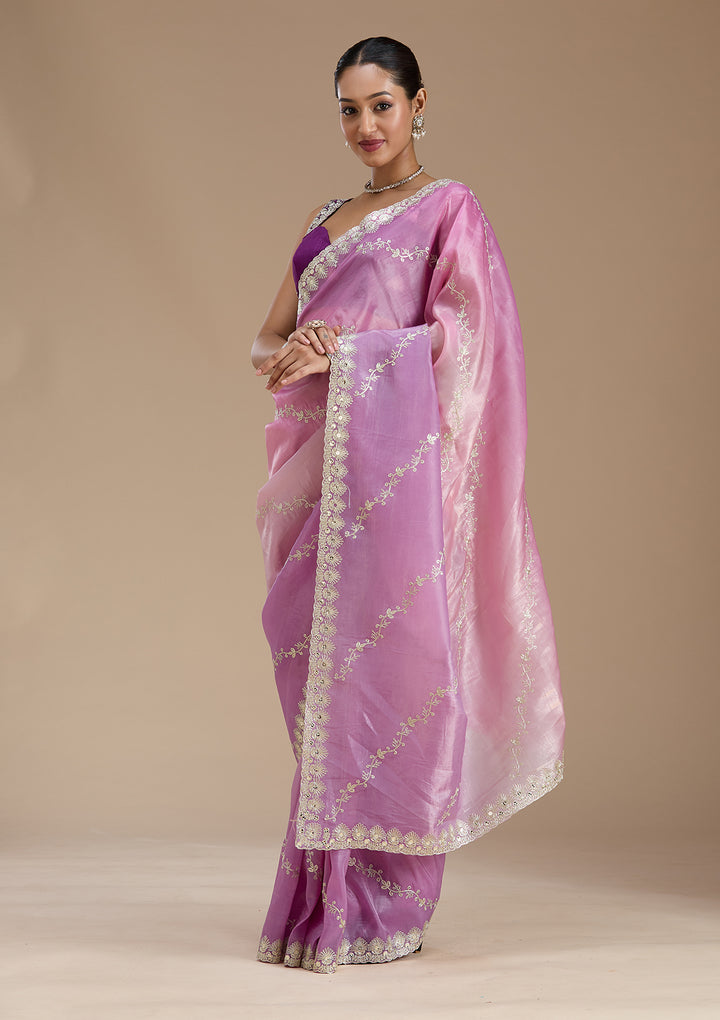 Lavender Gotapatti Crepe Saree