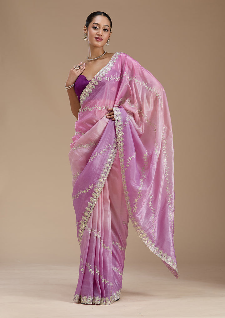 Lavender Gotapatti Crepe Saree