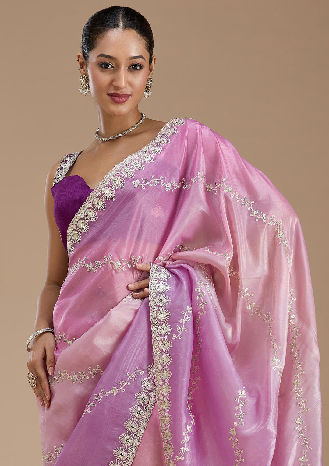 Lavender Gotapatti Crepe Saree