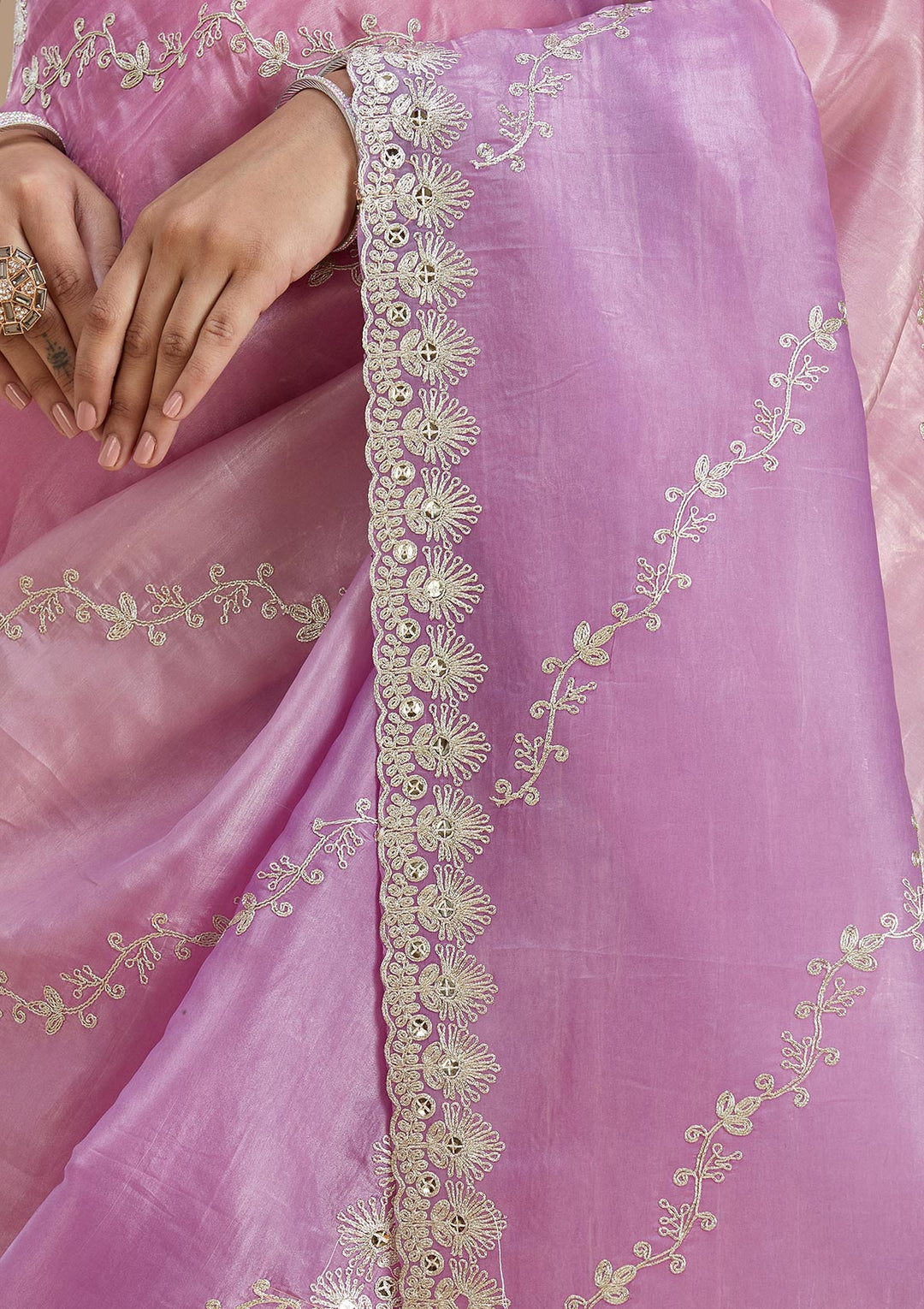 Lavender Gotapatti Crepe Saree