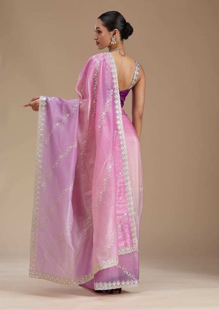 Lavender Gotapatti Crepe Saree
