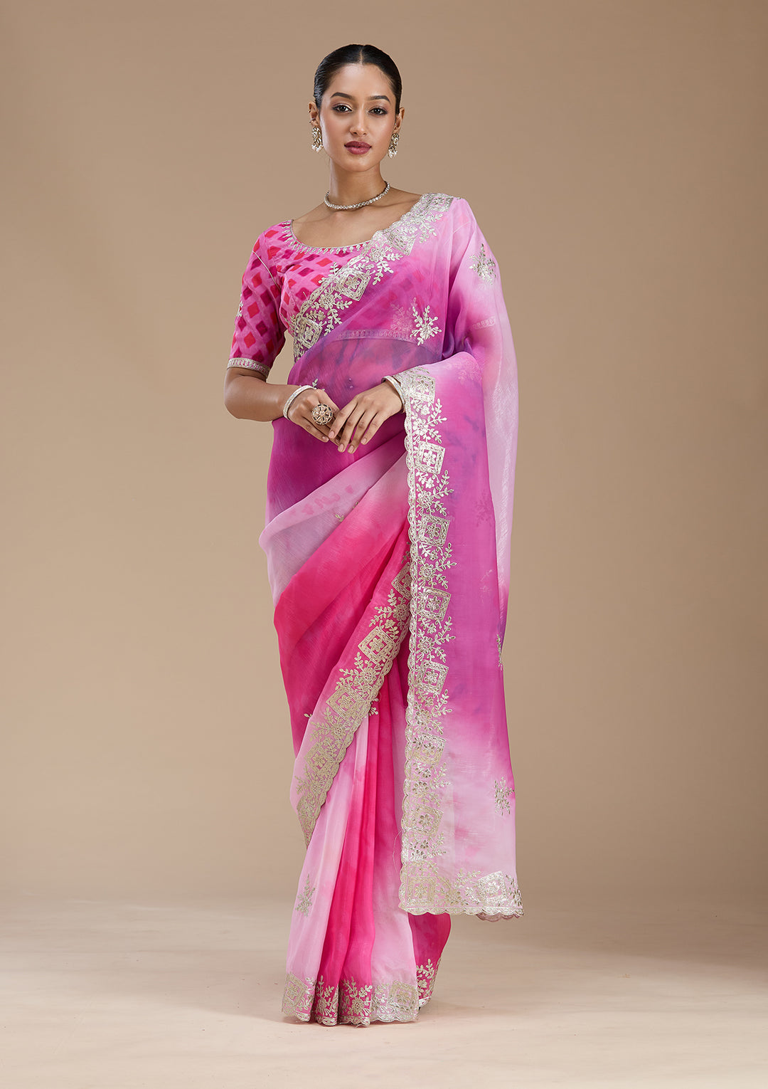 Pink Gotapatti Crepe Saree