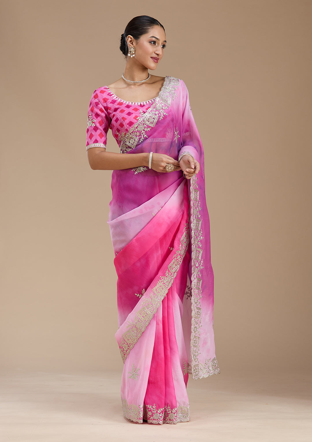 Pink Gotapatti Crepe Saree