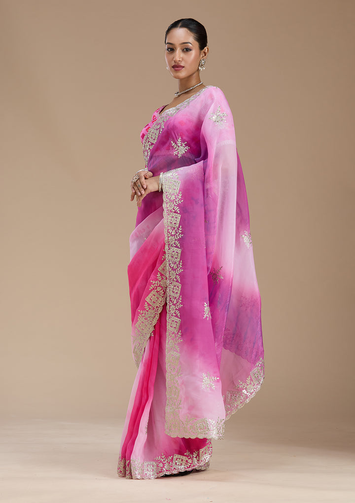 Pink Gotapatti Crepe Saree