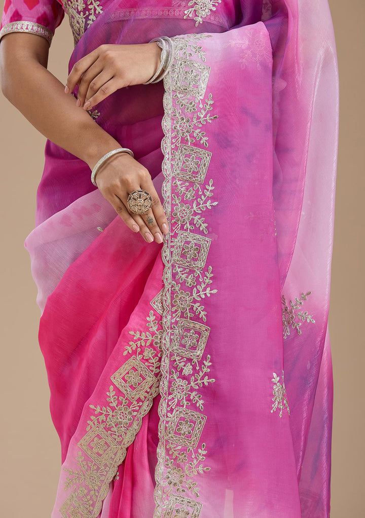 Pink Gotapatti Crepe Saree