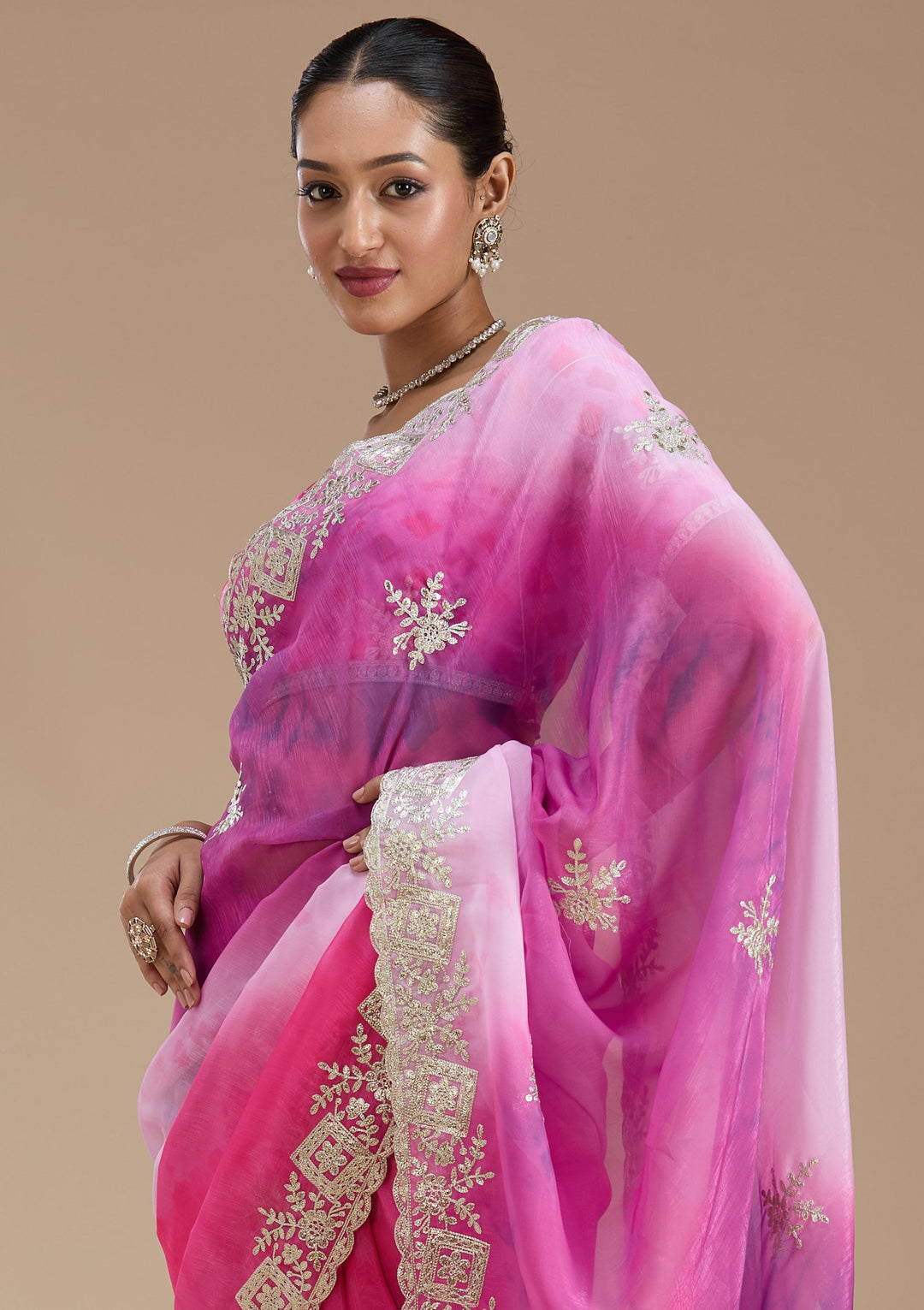 Pink Gotapatti Crepe Saree