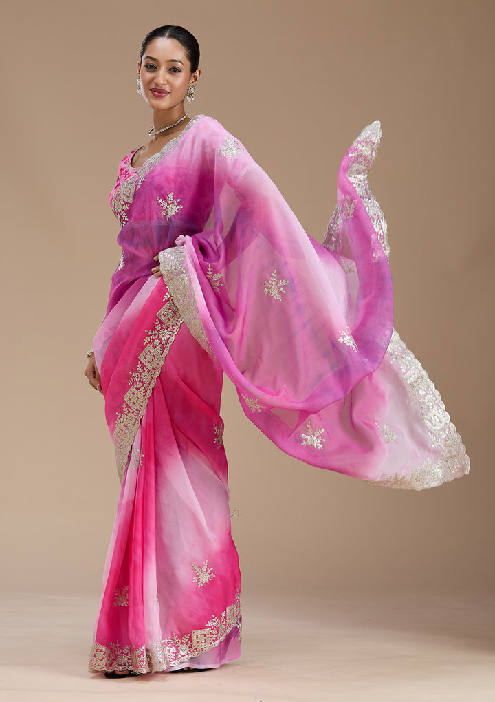 Pink Gotapatti Crepe Saree