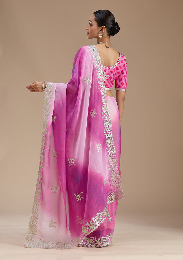 Pink Gotapatti Crepe Saree