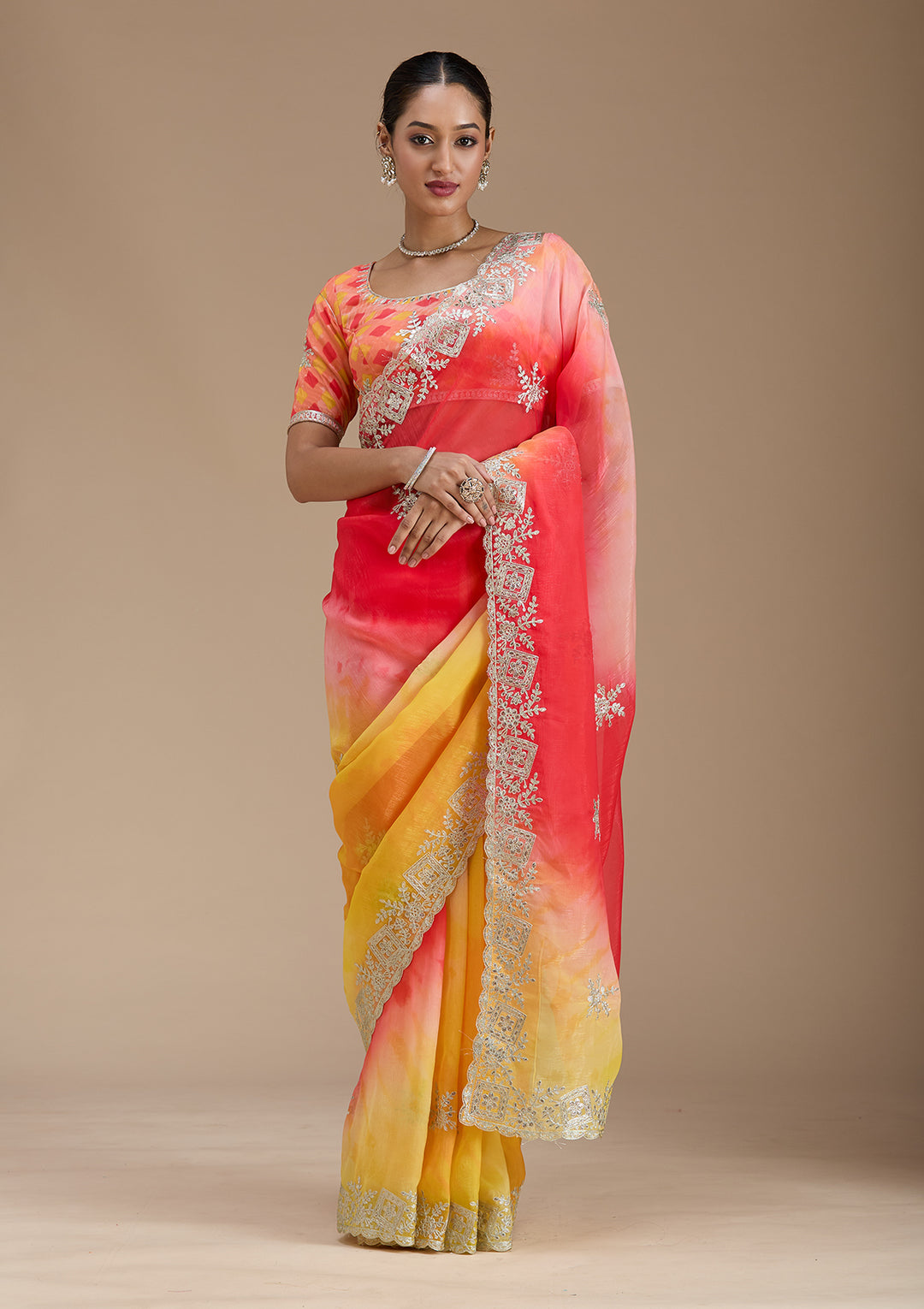 Red Gotapatti Crepe Saree