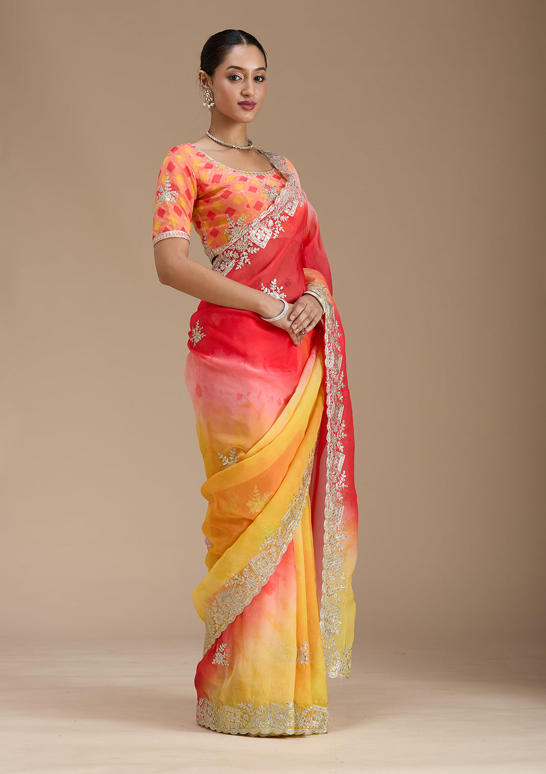 Red Gotapatti Crepe Saree