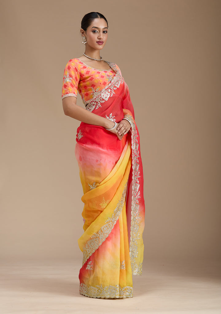 Red Gotapatti Crepe Saree