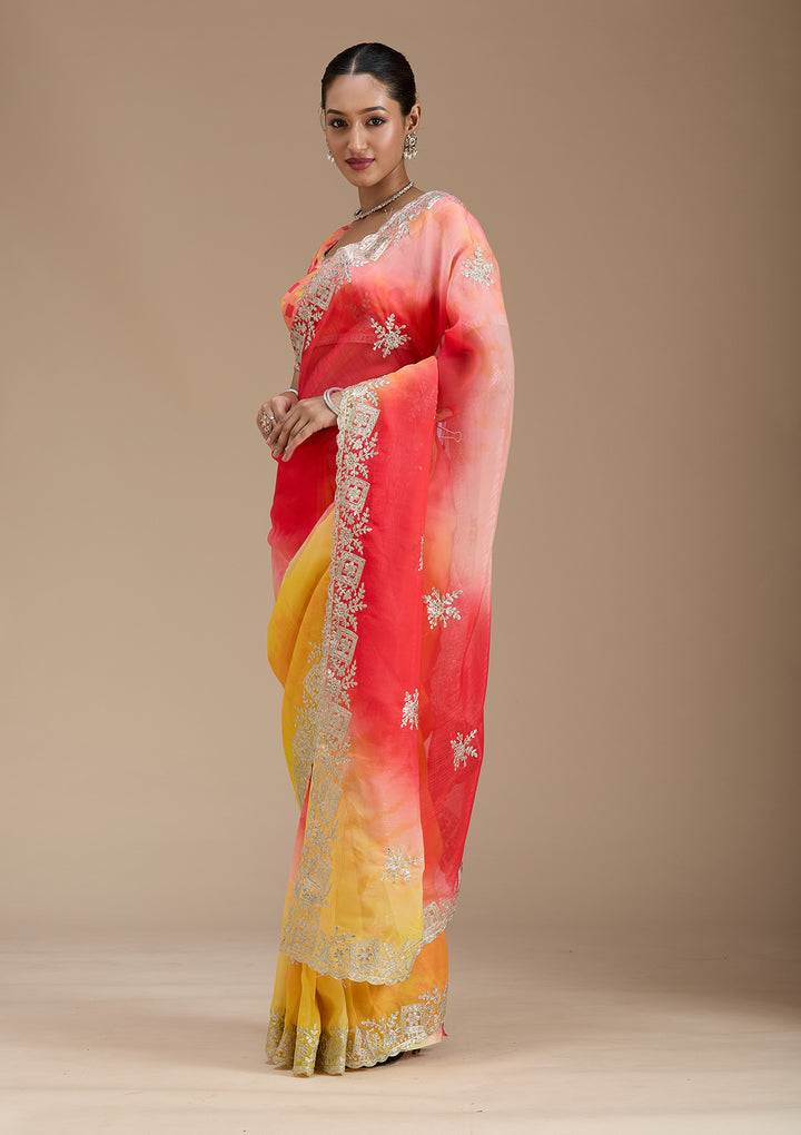 Red Gotapatti Crepe Saree