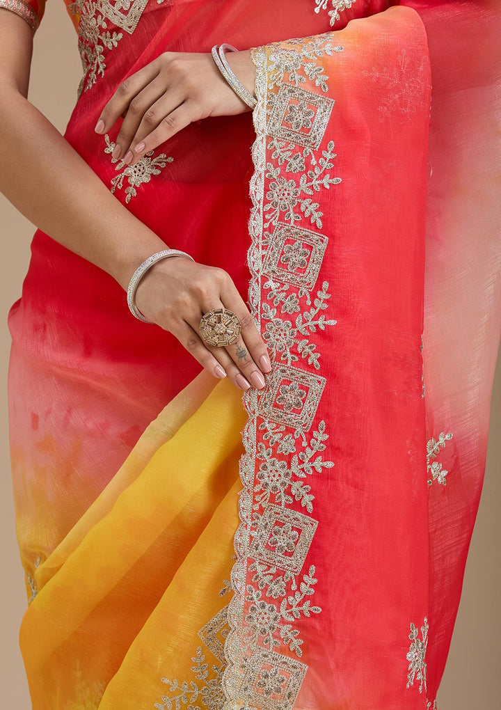 Red Gotapatti Crepe Saree